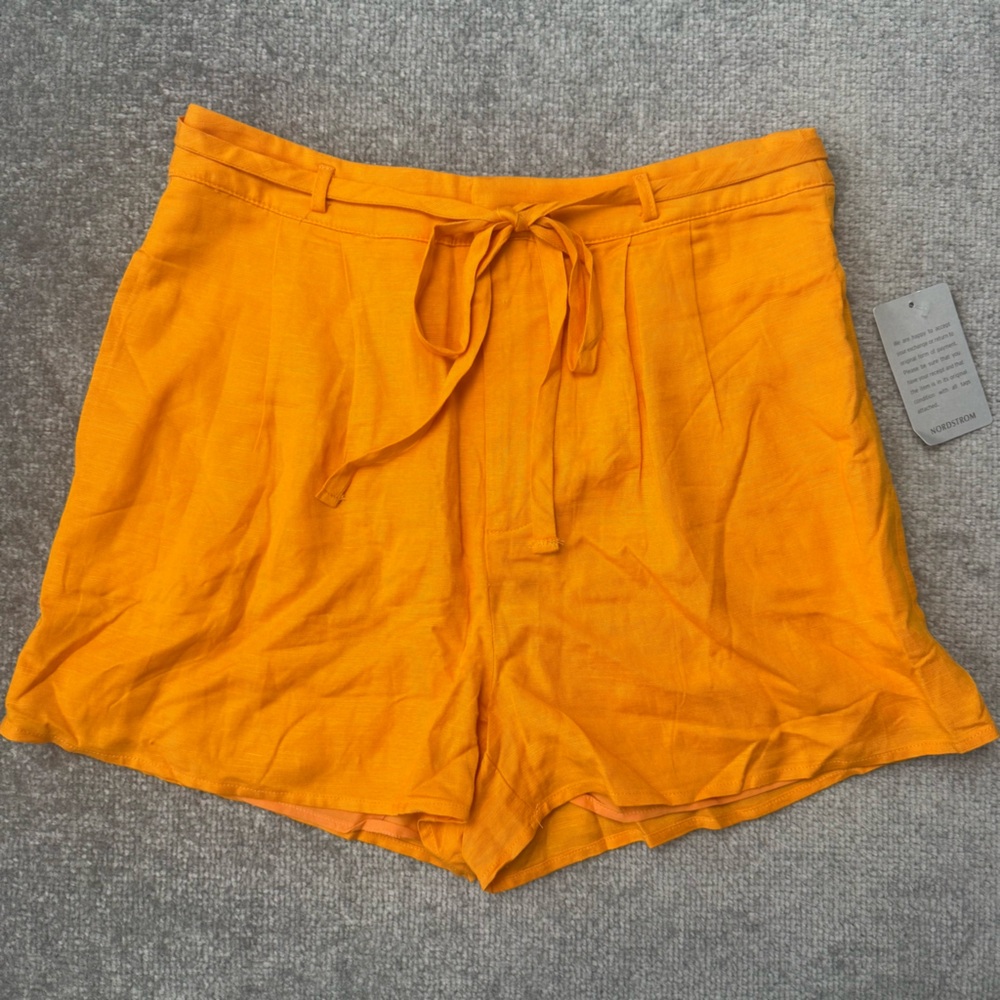 Lulus Shorts Womens Large Orange Rayon Linen Blend Lined Belted Pockets NEW